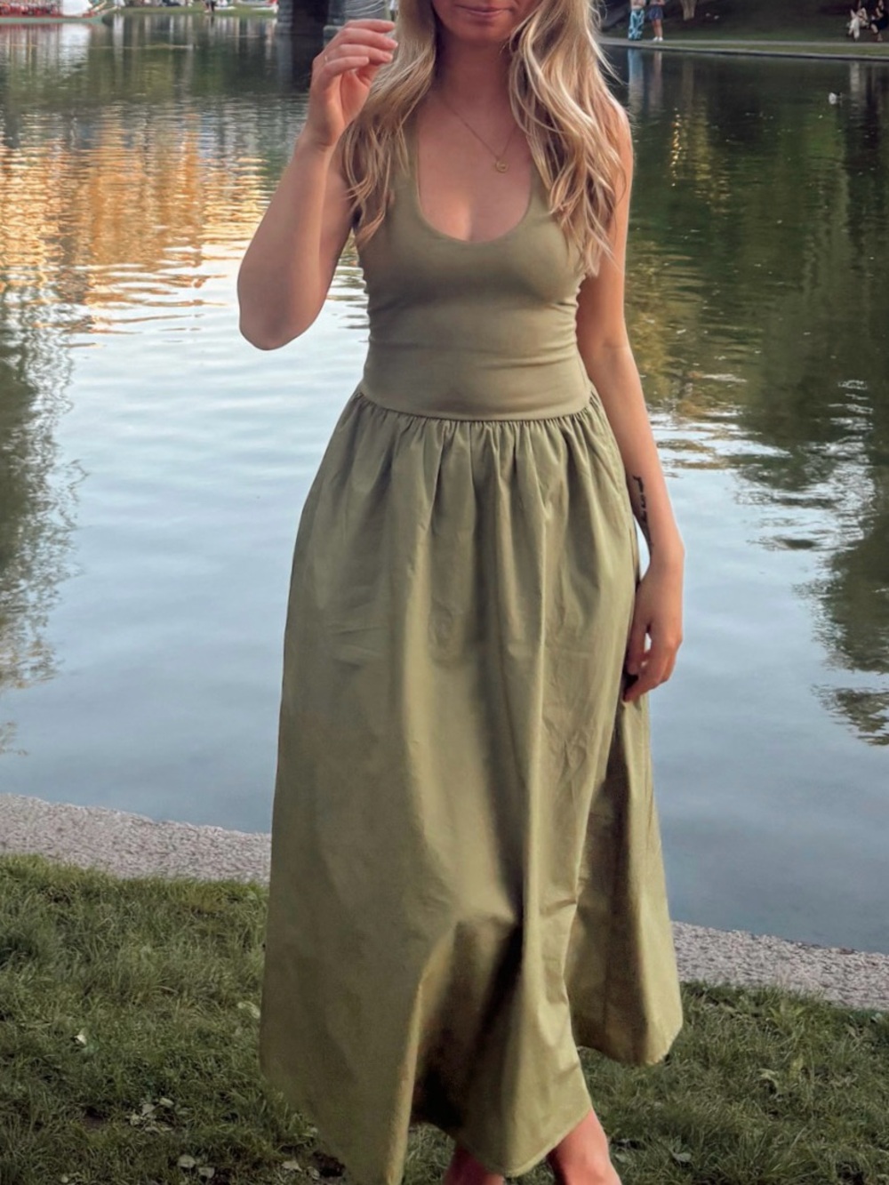 Olive Green Summer Halter Midi Dress